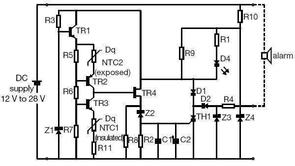 使用匹配的一对NTC热敏电阻的典型热检测器的电路图