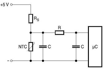 带NTC热敏电阻和微控制器的电路